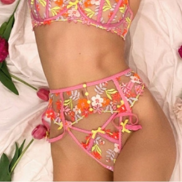 New! For Love and Lemons summer tide neon floral garter belt 10201